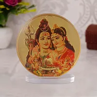 Rhymestore Acrylic Gold Plated Frame of Shiv Parvati for Home Office  car Temples-thumb1