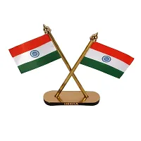 Rhymestore Flag Indian Flag Hindustan Tiranga for Car Dashboard Table Home Decoration Decor Cross Design Stand - Double Sided Cross Flag Stand-thumb2