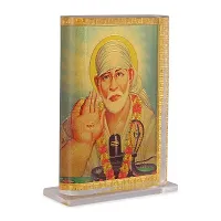 Rhymestore Acrylic Gold Plated Frame of Sai Baba for Home Office  car Temples-thumb2