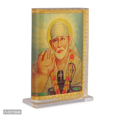 Rhymestore Acrylic Gold Plated Frame of Sai Baba for Home Office  car Temples-thumb3