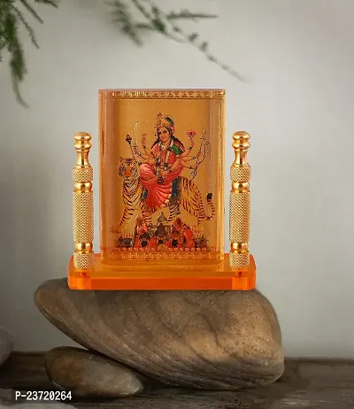 Rhymestore Hindu Goddess Maa Bhavani MATA Durga Vaishano Devi Sheronwali Acrylic Frame for Home, Office  Car Temple, Gold, Tabletop-thumb4