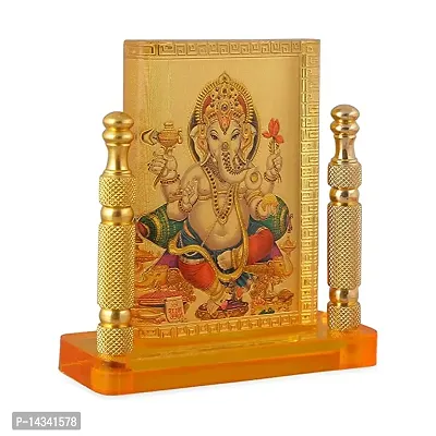 Trendy Acrylic Gold Plated Frame Of Ganpati Ganesh For Home Office and Car Temples