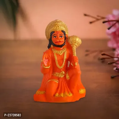 Rhymestore Small Hanuman Ji Ki Murti in Blessing Posture with Gada Sitting | Lord Balaji Bajrangbali Sankat Mochan Bhagwan Idol for Temple car Dashboard Home Decor-thumb2