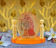 Rhymestore Radha Krishna Oval Shaped Murti for Car Dashboard, Office Table, Home, Mandir | Idol Statue Showpiece Decor Sculpture for Gift-thumb1