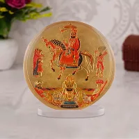 Rhymestore Acrylic Gold Plated Frame of Ramdev Baba for Home Office  car Temples-thumb2