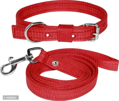 SaleThief Dog Neck Collar Belts and Leash Set (Waterproof, Red Color, Medium Size)-thumb0
