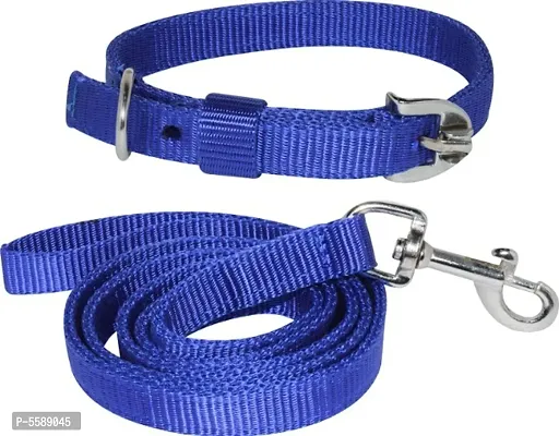 SaleThief Dog Neck Collar Belts and Leash Set (Waterproof, Blue Color, Medium Size)