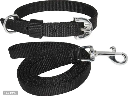 SaleThief Dog Neck Collar Belts and Leash Set (Waterproof, Black Color, Medium Size)
