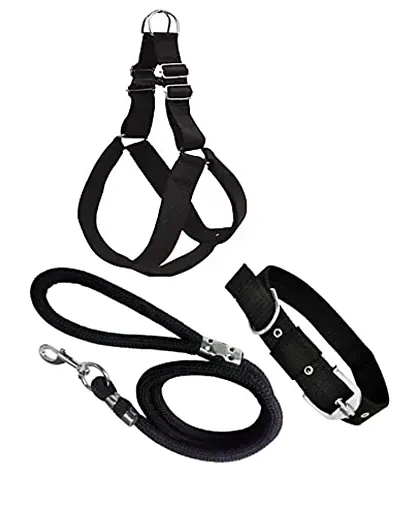 SaleThief Dog Combo Pack of Harness, Neck Collar Belt and Rope Set (Black, Medium)