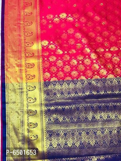 Handloom Banarasi Silk Pink Saree Big Boota Full Zari Work and Multi Color Stone Hand Work