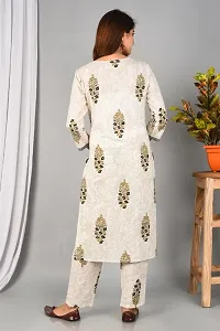 Women Cotton Block Print Straight Kurta Palazzo Set Off-white-thumb2