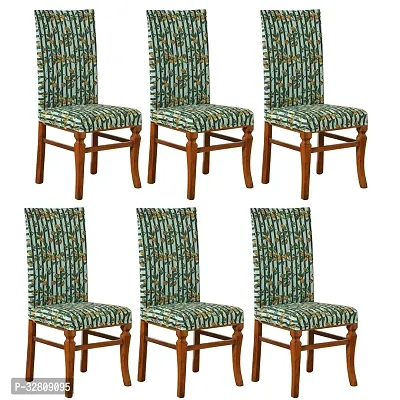 Polyester Spandex Printed Dining Chair Cover Stretchable Removable Washable  Seat Protector/ Slipcover (Green, Pack of 6)-thumb0