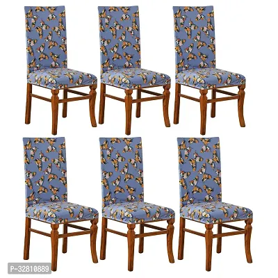 Polyester Spandex Printed Dining Chair Cover Stretchable Removable Washable  Seat Protector/ Slipcover (Blue, Pack of 6)-thumb0