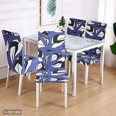 Polyester Spandex Printed Dining Chair Cover Stretchable Removable Washable  Seat Protector/ Slipcover (Blue, Pack of 6)-thumb2