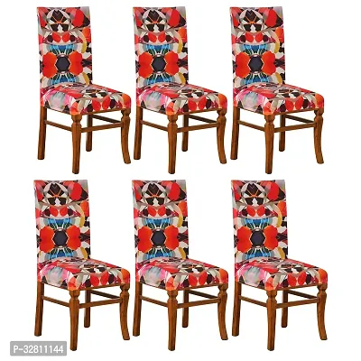 Polyester Spandex Printed Dining Chair Cover Stretchable Removable Washable  Seat Protector/ Slipcover (Multicolor, Pack of 6)-thumb0