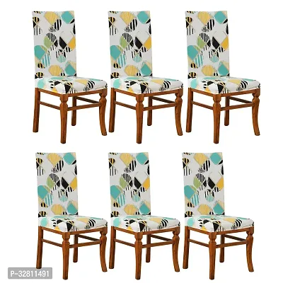 Polyester Spandex Printed Dining Chair Cover Stretchable Removable Washable  Seat Protector/ Slipcover (Multicolor, Pack of 6)-thumb0