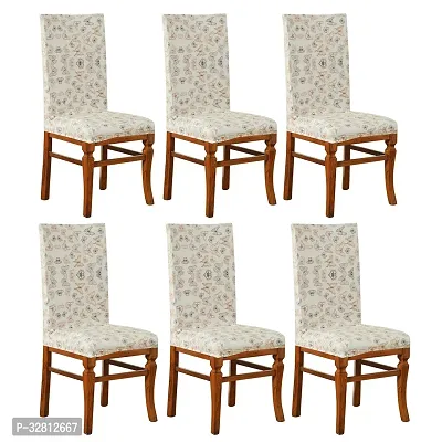 Polyester Spandex Printed Dining Chair Cover Stretchable Removable Washable  Seat Protector/ Slipcover (Cream, Pack of 6)-thumb0