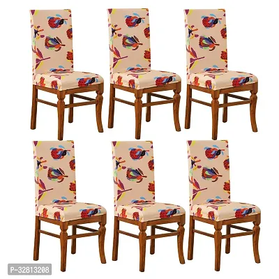 Polyester Spandex Printed Dining Chair Cover Stretchable Removable Washable  Seat Protector/ Slipcover (Cream, Pack of 6)-thumb0