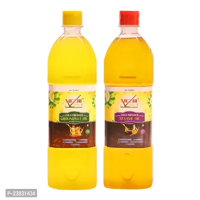 MEZHI Wood Cold Pressed Groundnut / Sesame Cooking Oil  Combo (1L Each, Pack of 2)-thumb0