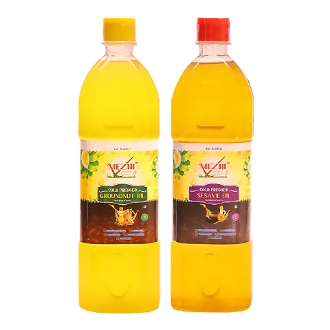 MEZHI Wood Cold Pressed Groundnut / Sesame Cooking Oil  Combo (1L Each, Pack of 2)