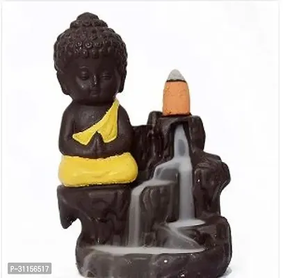 Yellow color Design World Deal Smoke Fountain Yellow Smoke Buddha Idol Fountain with 15 Smoke Backflow Cones for Home Decor Buddha Statue