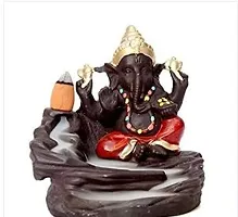 Smoke Fountain Poly Resin Ganesha Idol Decorative Piece with 15 Free Smoke Backflow Scented Cone Incense-thumb2