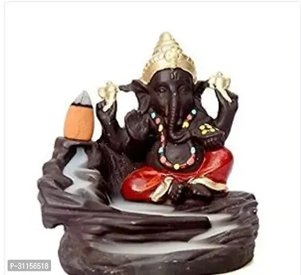 Smoke Fountain Poly Resin Ganesha Idol Decorative Piece with 15 Free Smoke Backflow Scented Cone Incense-thumb3