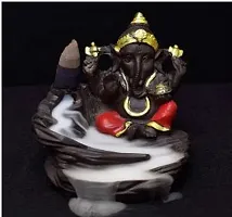 Smoke Fountain Poly Resin Ganesha Idol Decorative Piece with 15 Free Smoke Backflow Scented Cone Incense-thumb1