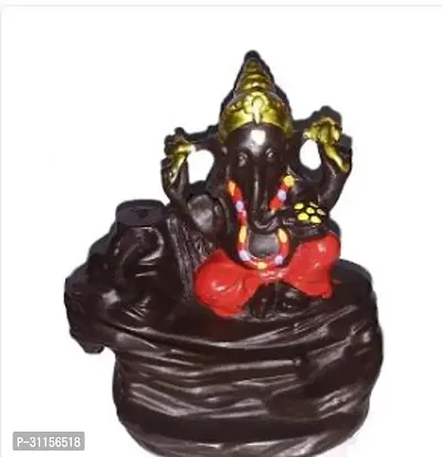 Smoke Fountain Poly Resin Ganesha Idol Decorative Piece with 15 Free Smoke Backflow Scented Cone Incense