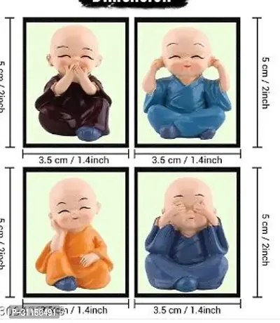 Polyresin Baby Monk Buddha Idols Standard Multicolour  4 Pieces