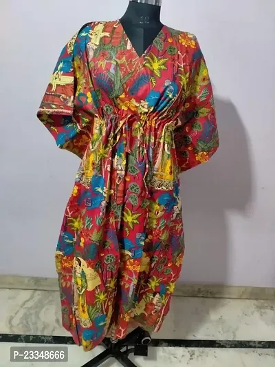 Indian Cotton Kaftan RED FARIDHA-thumb2