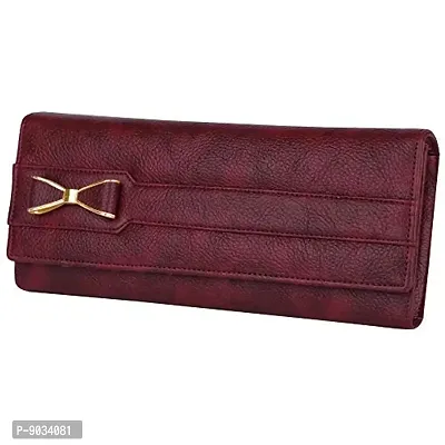 ALSU Maroon Women's Leather Fancy Stylish Clutch Wallet Purse Handbag (LDU-011mr) gift for Womens Phone Clutch Casual-thumb0