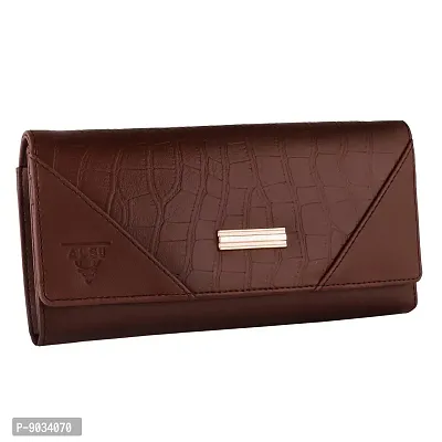 ALSU Women's Trendy Brown Hand Clutch Wallet with Phone Pocket Card Holder (klm-012br)