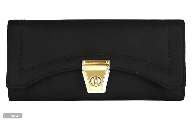 ALSU Black Women's Fancy Stylish Clutch Purse Wallet (LDU-004black) zipper pockets stylish gift for Womens Phone Clutch-thumb0