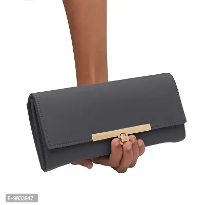 ALSU Women's Leather Fancy Clutch Wallet Purse, Grey-thumb3