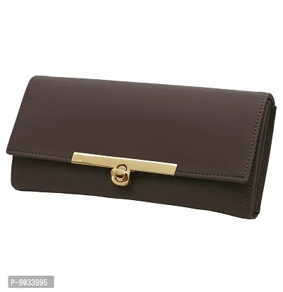 ALSU Women's Brown Hand Clutch Wallet Purse_LDU-012 (Brown)