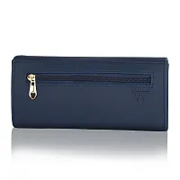 ALSU Women's Leather Hand Clutch Wallet Purse (LDU-012, Peacock Blue)-thumb2