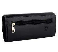 ALSU Women's Black Fancy leather Clutch Wallet Purse with 7 Pockets and 4 card slots LDU-012-thumb2