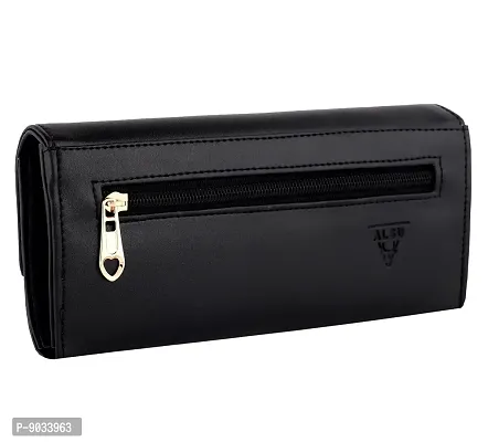 ALSU Women's Black Fancy leather Clutch Wallet Purse with 7 Pockets and 4 card slots LDU-012-thumb3