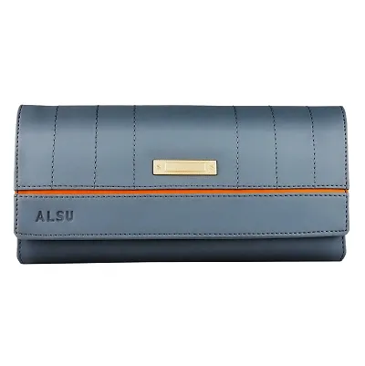 ALSU Women's Trendy Hand Clutch Wallet with Phone Pocket Card Holder (klm-014gryblu)