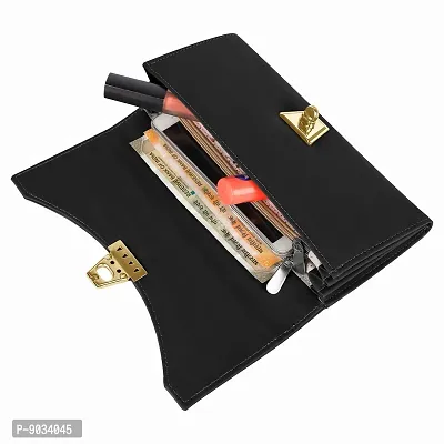 ALSU Black Women's Fancy Stylish Clutch Purse Wallet (LDU-004black) zipper pockets stylish gift for Womens Phone Clutch-thumb5