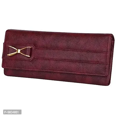 ALSU Maroon Women's Leather Fancy Stylish Clutch Wallet Purse Handbag (LDU-011mr) gift for Womens Phone Clutch Casual-thumb2