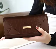 ALSU Women's Trendy Brown Hand Clutch Wallet with Phone Pocket Card Holder (klm-012br)-thumb3