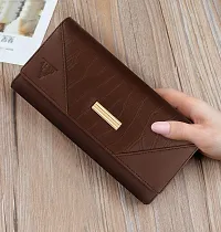 ALSU Women's Trendy Brown Hand Clutch Wallet with Phone Pocket Card Holder (klm-012br)-thumb1