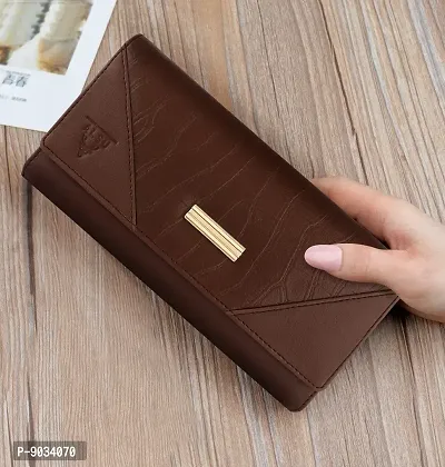 ALSU Women's Trendy Brown Hand Clutch Wallet with Phone Pocket Card Holder (klm-012br)-thumb2