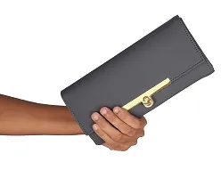 ALSU Women's Leather Fancy Clutch Wallet Purse, Grey-thumb1