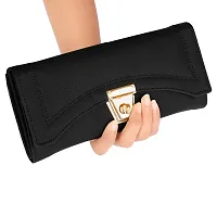 ALSU Black Women's Fancy Stylish Clutch Purse Wallet (LDU-004black) zipper pockets stylish gift for Womens Phone Clutch-thumb2