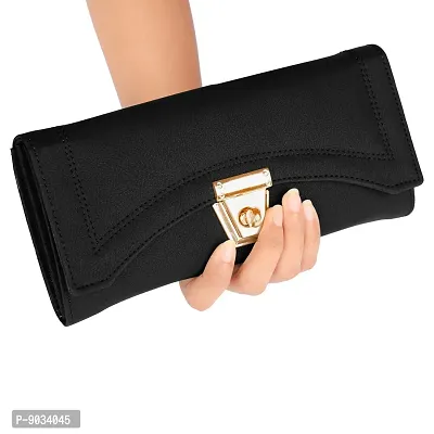 ALSU Black Women's Fancy Stylish Clutch Purse Wallet (LDU-004black) zipper pockets stylish gift for Womens Phone Clutch-thumb3