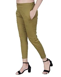 ARIXTY Casual Cotton Blend Trousers for Women Green L-thumb3