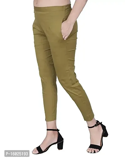 ARIXTY Casual Cotton Blend Trousers for Women Green L-thumb4